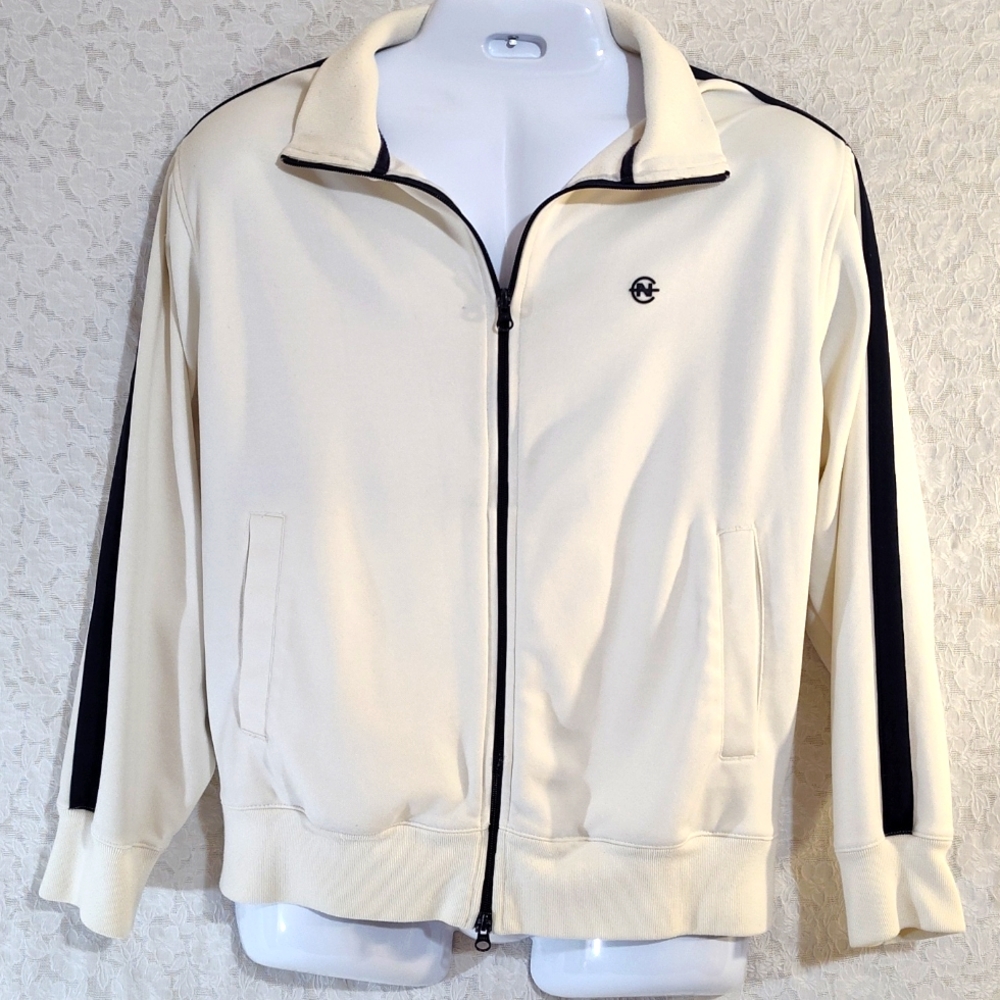 Nautica Men's White Zipper Jacket with Blue Stripes Size M
